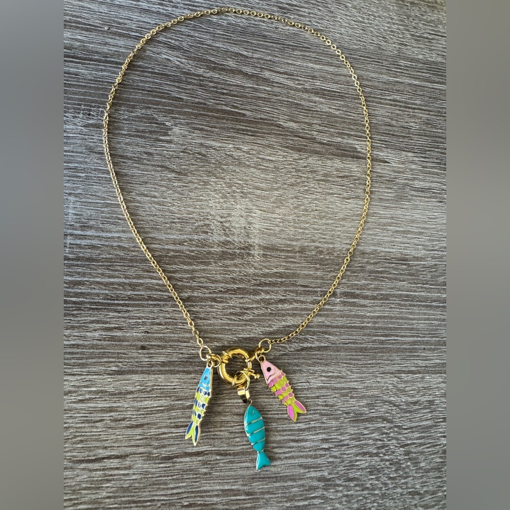 Anthropologie Gold Necklace with Fish Charms